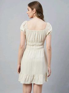 1339. Chic Linen Blend Puff Sleeve Dress