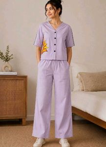 Lavender Cotton Kurta Set with Sun Print