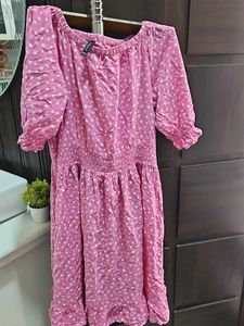 Pink Polka Dot Off-Shoulder Dress