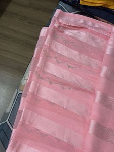 Elegant Pink Striped Saree