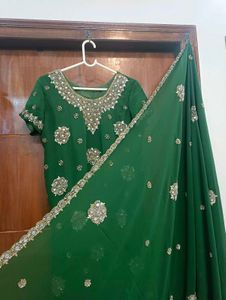 green dupatta set party wear