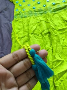 Bright Green Embroidered Kurta with Tassels