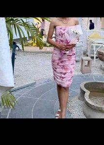 Chic Pink Floral Print Ruched Dress