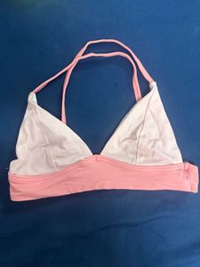 Chic Pink and White Bikini Top