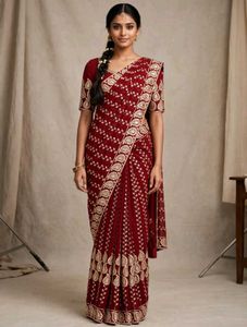 Elegant Maroon Embroidered Saree