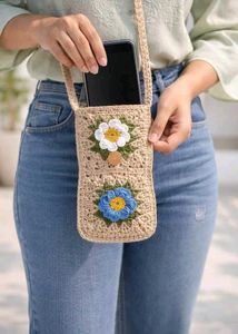 Handmade Crochet Flower Phone Bag