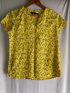 Bright Yellow Floral V-Neck Top