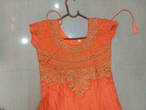 Stunning Orange Embroidered Anarkali Gown