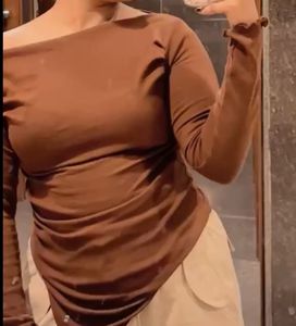 Brown Asymmetrical Long Sleeve Top