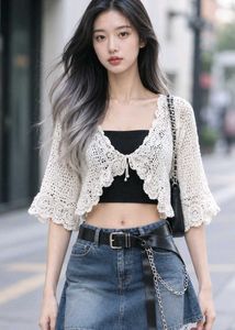 Y2K Crochet Cardigan &amp; Black crop top