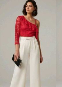 Red Lace One-Shoulder Top