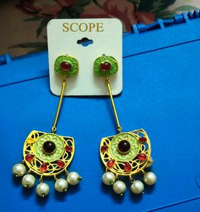 Elegant Pearl & Stone Dangle Earrings