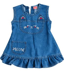 Cute Cat Denim Dress for Girls