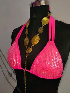 Sparkling Hot Pink Sequin Bikini Top