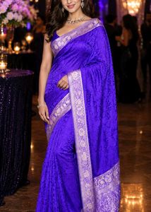 Royal Blue Silk Saree with gold Border
