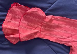 Raddish Striped Embroidered Kurta with Bell Sleeve
