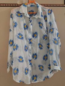 Sheer Daisy Print Button-Up Shirt