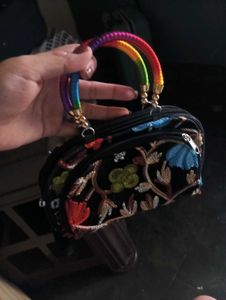 Embroidered Clutch with Rainbow Handles