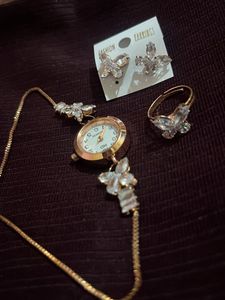Elegant Women's Watch, Ring &amp; Earrings Set