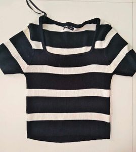 Striped Square Neck Knit Top