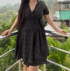 Black retro Polka Dot Wrap Dress