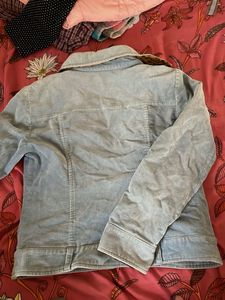 Light Blue Corduroy Jacket with Leopard Print