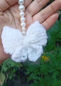White Crochet Bow pearl bag charms