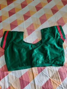 Green Silk Blouse with Red Stripes