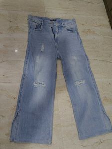 Trendy Ripped Wide-Leg Jeans