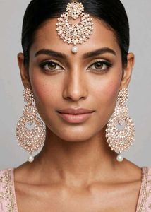 Chandbali Earring &amp;Tikka Set with free stud earri