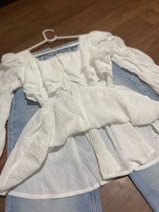 Chic White Ruffle Square Neck Top
