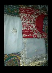 Embroidered Red Kurta Set with Grey Palazzo