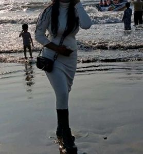 Cream Turtleneck Knit Dress