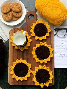 Handmade Crochet Sunflower Coasters {Pack of 2}