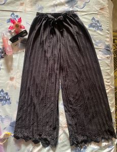 Black Palazzo Pants with Lace Trim