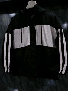 Black &amp; White Striped Hooded Jacket