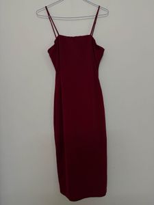 Maroon Spaghetti Strap Midi Dress