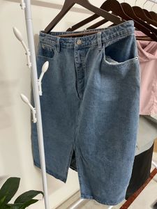 Trendy Denim Midi Skirt with Slit