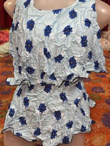 Blue Floral Ruffled Top
