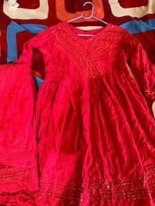 Elegant Red Kurta Set with Sharara