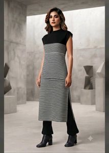 Striped Kurta with complementary for free Black P