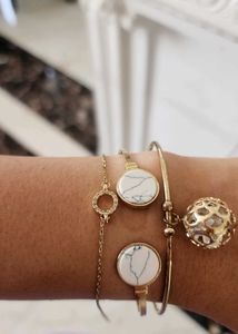 Boho Marble &amp; Gold Tone Bracelet Set