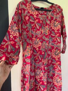 Red Floral Print Kurta