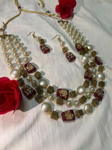 Royal Maroon Pearl Stone Jewellery Set