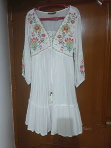 Embroidered Boho White Dress