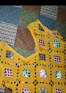 Yellow Kurti with Mirror Work