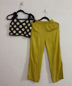 Trendy Crochet Top &amp; Wide-Leg Pants Set