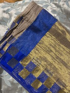 trendy blue check saree