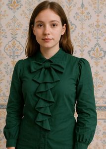 Green Ruffle Korean Top with Back Button Detail