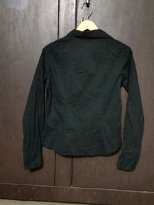 .Black Crushed Cotton Shirt
